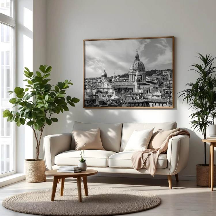 plakat rzym rzymska panorama w czerni i bieli w salonie