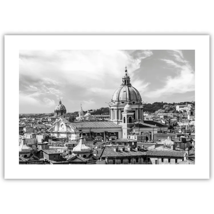 plakat rzym rzymska panorama w czerni i bieli z białym obramowaniem