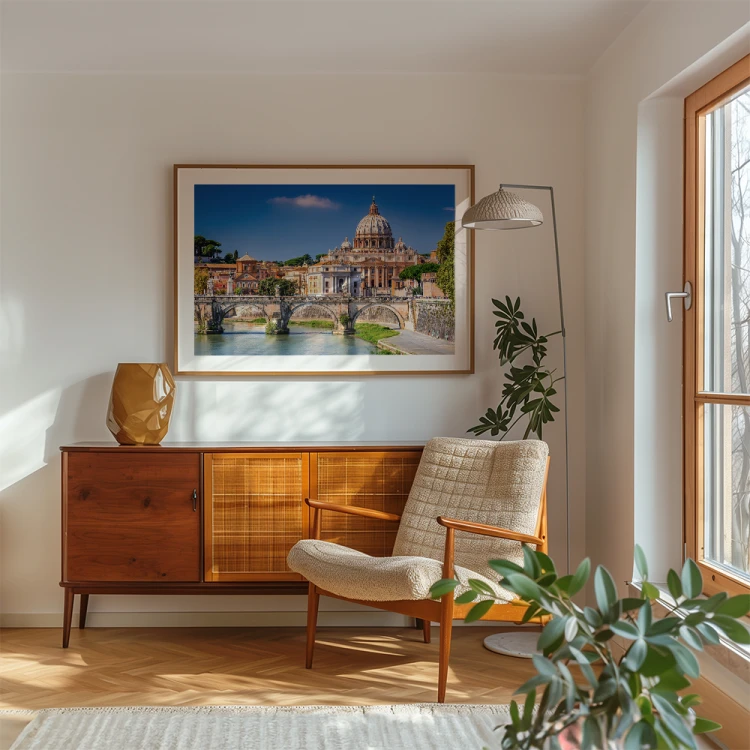 plakat rzym panorama watykanu z białym obramowaniem w salonie