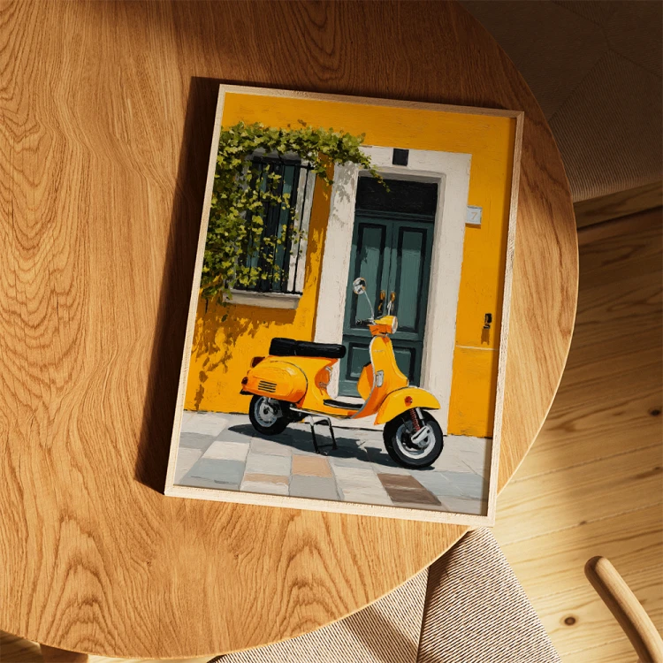 plakat słoneczna vespa w drewnianej ramie