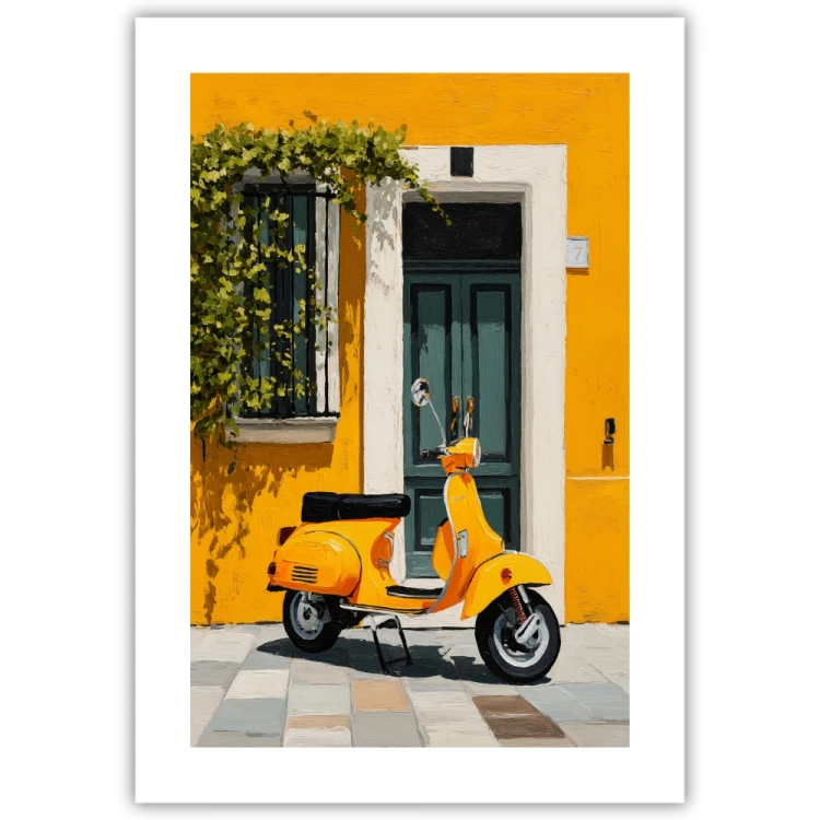 plakat słoneczna vespa z białym obramowaniem