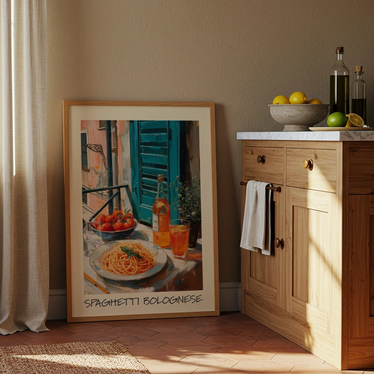 plakat włoska uczta spaghetti w kuchni