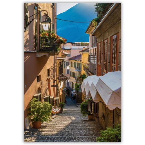 plakat bellagio uliczka nad jeziorem como
