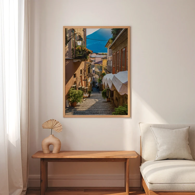 plakat bellagio uliczka nad jeziorem como w drewnianej ramie