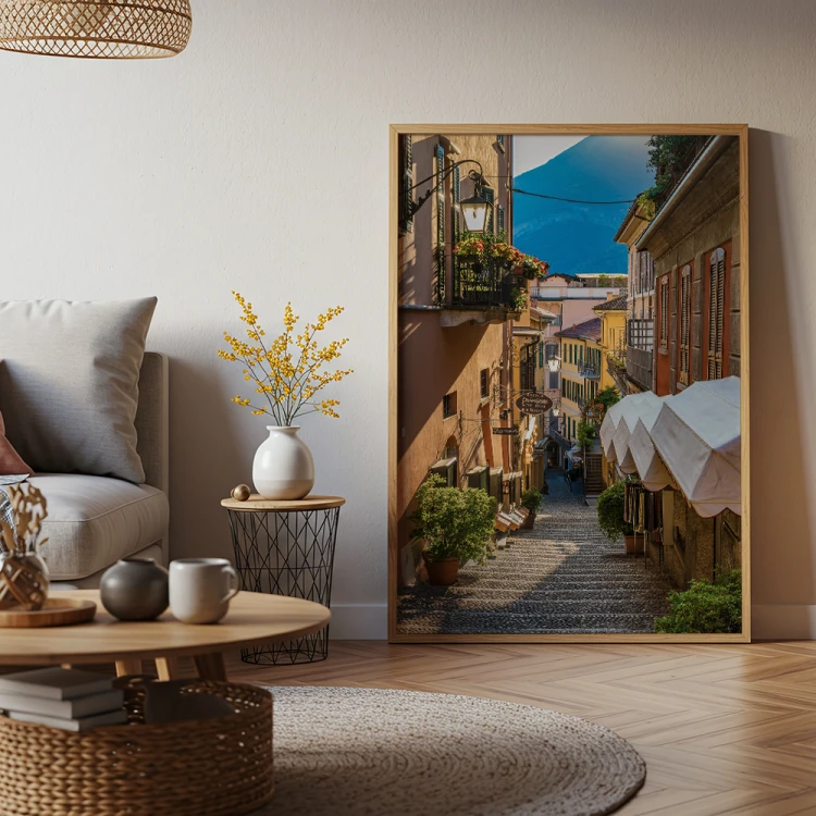 plakat bellagio uliczka nad jeziorem como w salonie