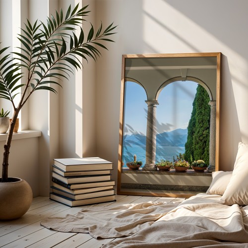 plakat varenna widok na jezioro como w sypialni