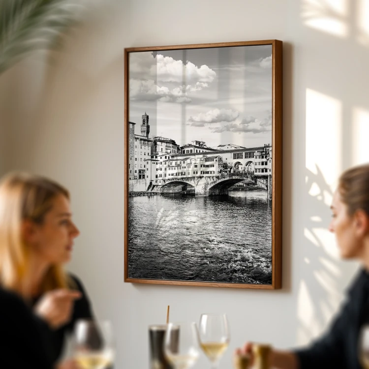 plakat florencjamost złotników nad arno w czerni i bieli w restauracji