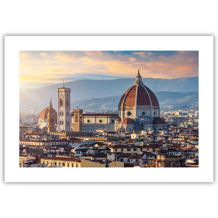 plakat florencja katedra duomo w słońcu z białym obramowaniem