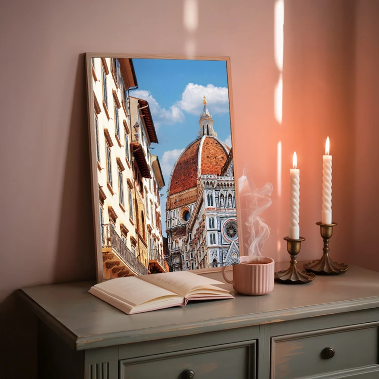 plakat florencja duomo w błękicie w drewnianej ramie