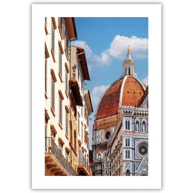 plakat florencja duomo w błękicie z białym obramowaniem