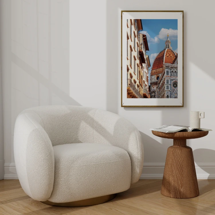 plakat florencja duomo w błękicie z białym obramowaniem w pokoju