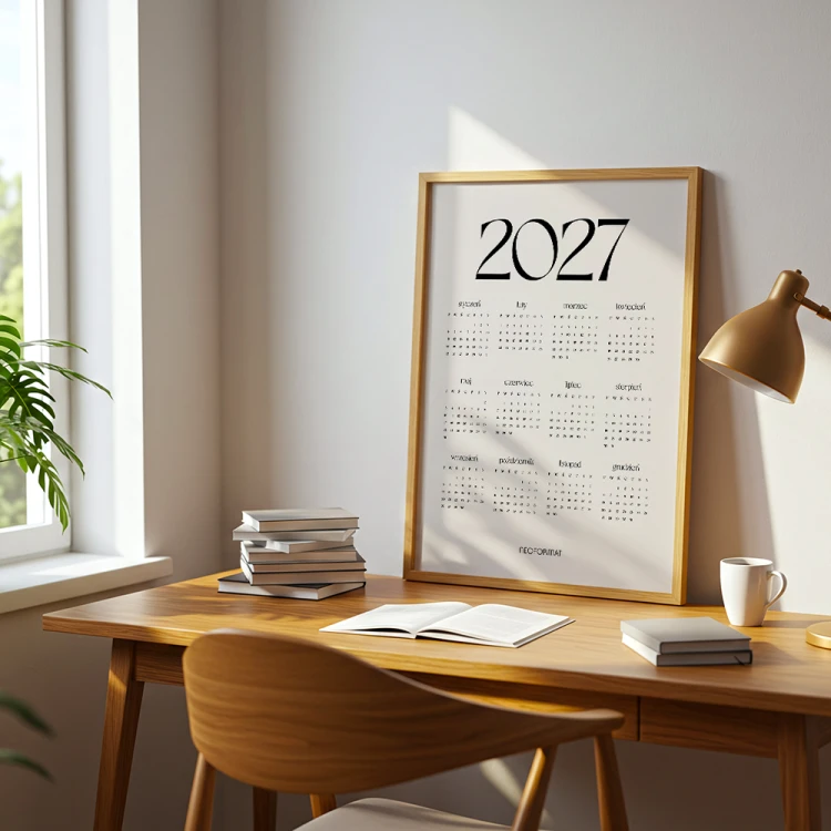 plakat kalendarz 2027 classic beige w biurze