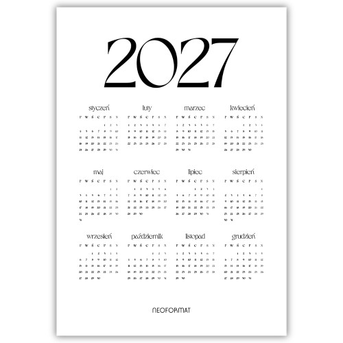 plakat kalendarz 2027 classic white