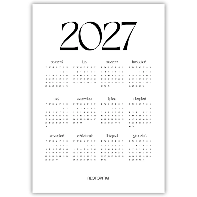 plakat kalendarz 2027 classic white