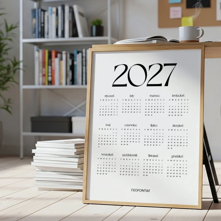 plakat kalendarz 2027 classic white w biurze