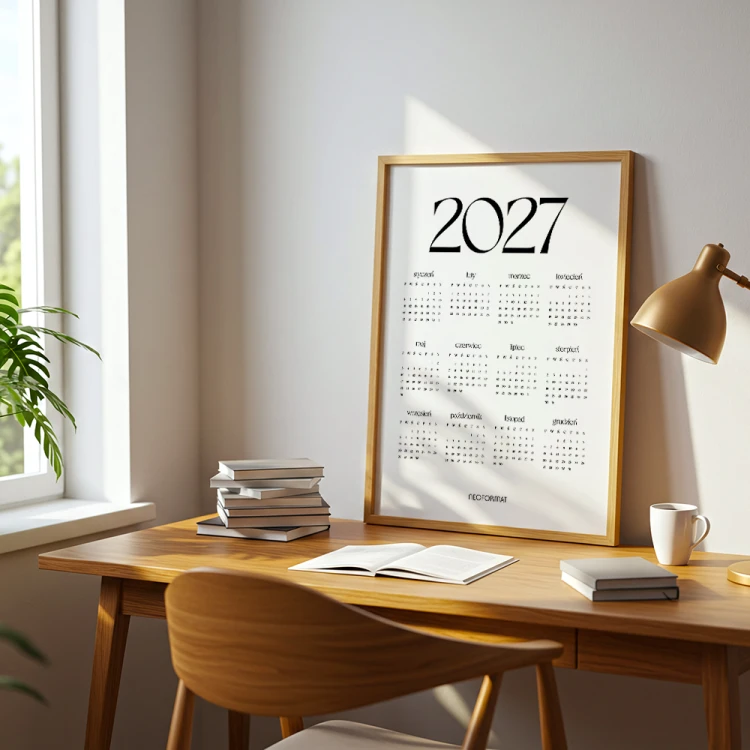 plakat kalendarz 2027 classic white na biurku
